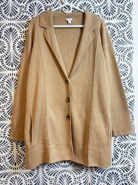 J.Jill Cotton Blend Camel Tan Button Front Sweater Blazer With Pockets